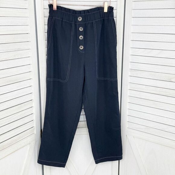 Zara Slouchy Paper Bag High Waist Crop Pants Navy Blue XS - Picture 2 of 12